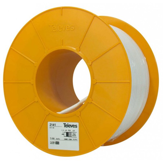 Câble d'antenne TV coaxial pvc blanc T100 PLUS Televes 2141 Roll 100 mts