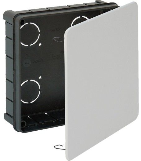 Embedded connection box. 150 x 150 mm. Lid with metal claw.