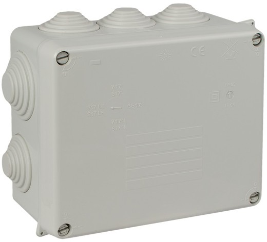 Waterproof connection box 160 x 135 x 70 mm with cones. Gray.