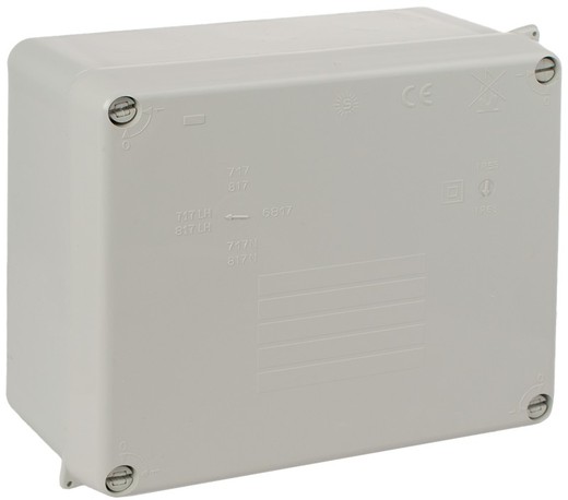 Caja estanca de conexión 160 x 135 x 70 mm sin conos. Color gris.