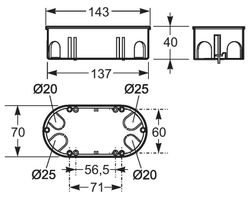Caja doble de empotrar pladur universal para mecanismos FAMATEL 3256