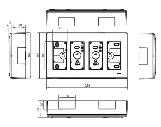 Surface box 500 Cima 4 double modules white Simon 51000004-030