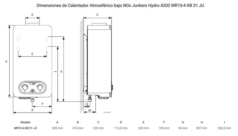 Calentador de gas natural 4200 WR11-4 KB 23 atmosférico bajo NOx Hydro  Junkers — Rehabilitaweb