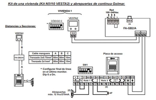 Kit vídeo Color 1 vivienda N5110/Vesta 2 Golmar 11500239B
