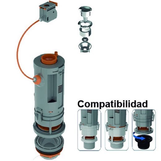 Kabeldriven universell spolmekanism - dubbel tryckknapp - för PRHIE lågtankar