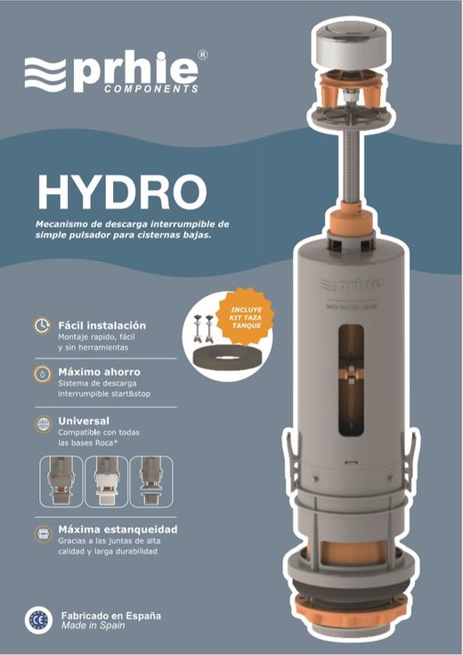 Kabeldriven universell spolmekanism - dubbel tryckknapp - för PRHIE lågtankar